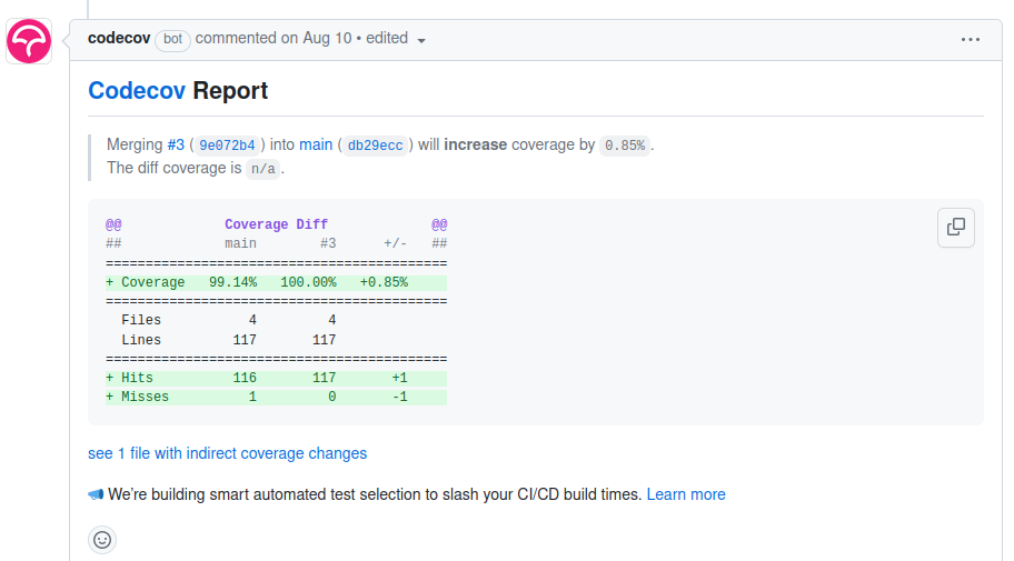 Automated CI Coverage Report